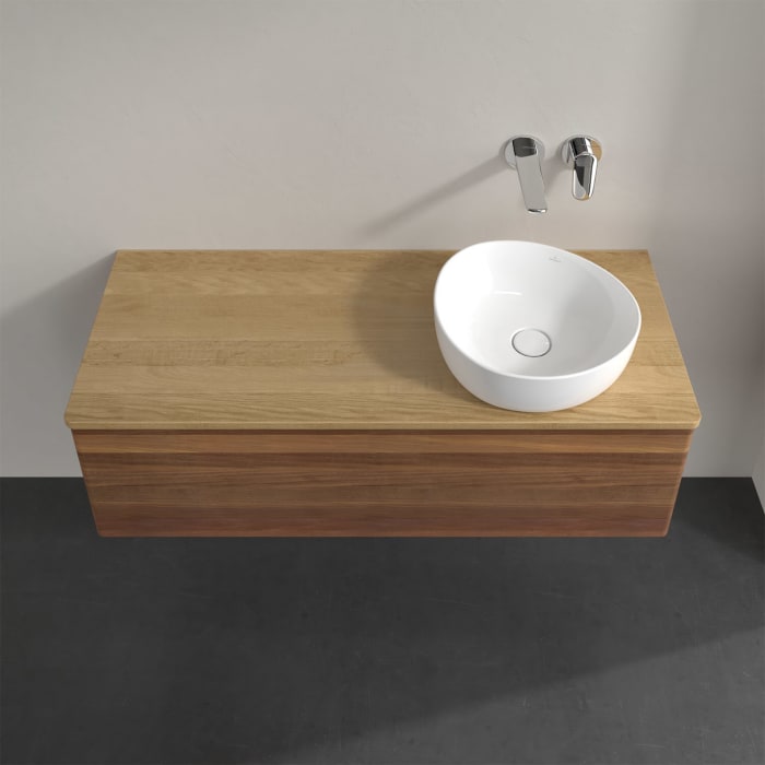 Villeroy & Boch Antao Waschbeckenunterschrank, 120 x 36 cm, 1 Auszug mit LED-Licht, Front ohne Struktur, ohne Hahnloch, für Waschtisch rechts