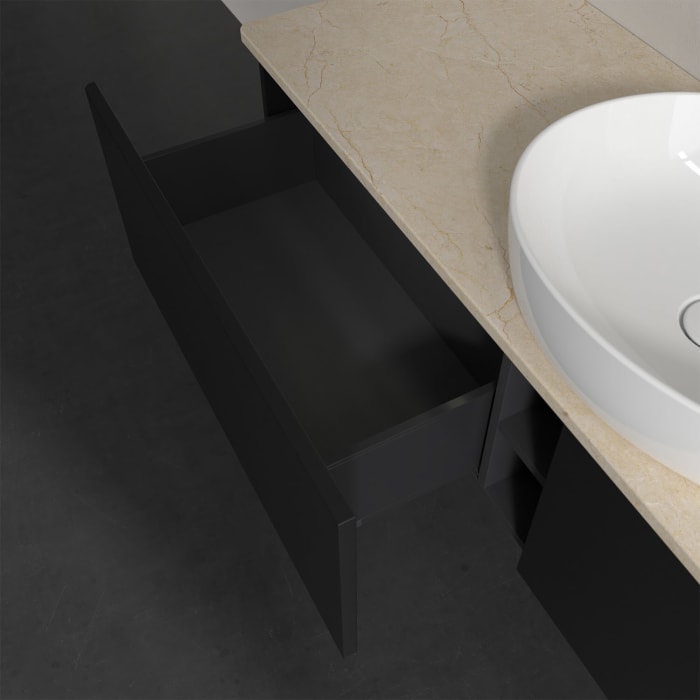 Villeroy & Boch Antao Waschbeckenunterschrank, 160 x 36 cm, 2 Auszüge mit LED-Licht, Front ohne Struktur, mit Hahnloch, für Waschtisch mittig