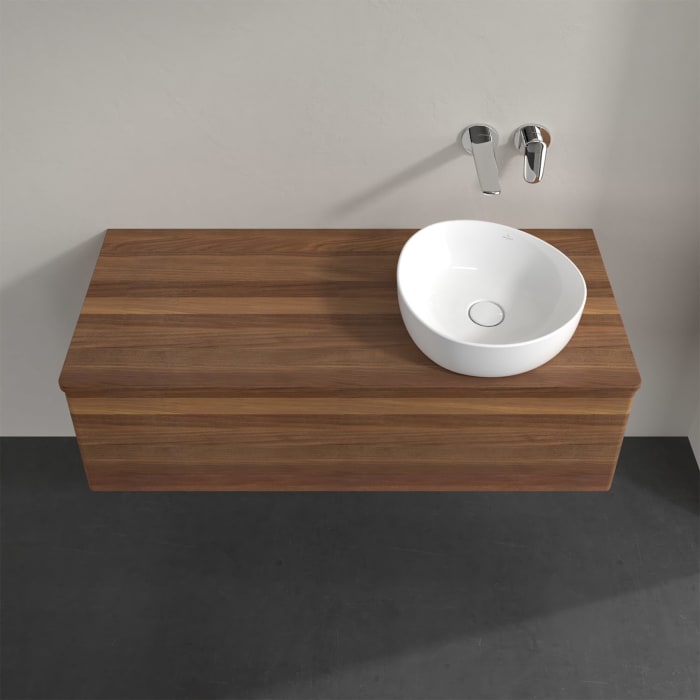 Villeroy & Boch Antao Waschbeckenunterschrank, 120 x 36 cm, 1 Auszug mit LED-Licht, Front ohne Struktur, ohne Hahnloch, für Waschtisch rechts