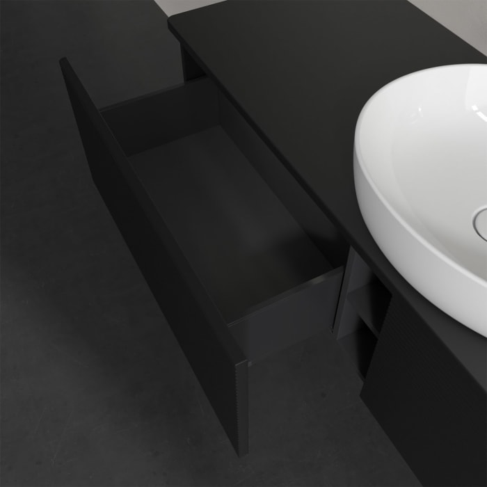 Villeroy & Boch Antao Waschbeckenunterschrank, 160 x 36 cm, 2 Auszüge mit LED-Licht, Front mit Struktur, ohne Hahnloch, für Waschtisch mittig