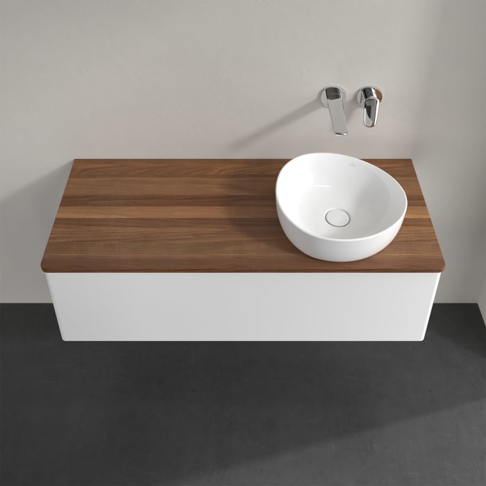 Villeroy & Boch Antao Waschbeckenunterschrank, 120 x 36 cm, 1 Auszug mit LED-Licht, Front ohne Struktur, ohne Hahnloch, für Waschtisch rechts