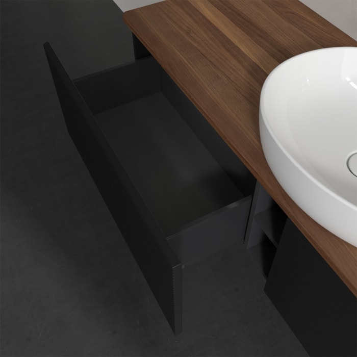 Villeroy & Boch Antao Waschbeckenunterschrank, 160 x 36 cm, 2 Auszüge mit LED-Licht, Front mit Struktur, ohne Hahnloch, für Waschtisch mittig