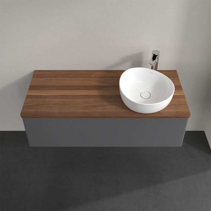 Villeroy & Boch Antao Waschbeckenunterschrank, 120 x 36 cm, 1 Auszug mit LED-Licht, Front ohne Struktur, mit Hahnloch, für Waschtisch rechts