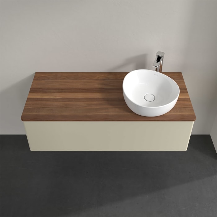 Villeroy & Boch Antao Waschbeckenunterschrank, 120 x 36 cm, 1 Auszug mit LED-Licht, Front ohne Struktur, mit Hahnloch, für Waschtisch rechts