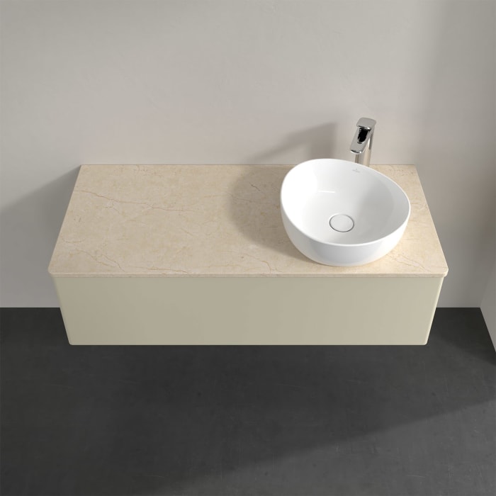 Villeroy & Boch Antao Waschbeckenunterschrank, 120 x 36 cm, 1 Auszug mit LED-Licht, Front ohne Struktur, mit Hahnloch, für Waschtisch rechts