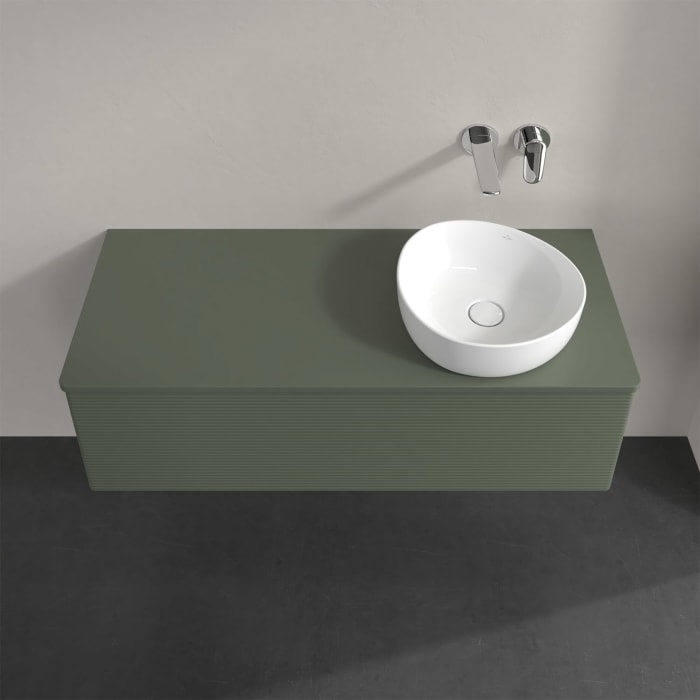 Villeroy & Boch Antao Waschbeckenunterschrank, 120 x 36 cm, 1 Auszug mit LED-Licht, Front mit Struktur, ohne Hahnloch, für Waschtisch rechts