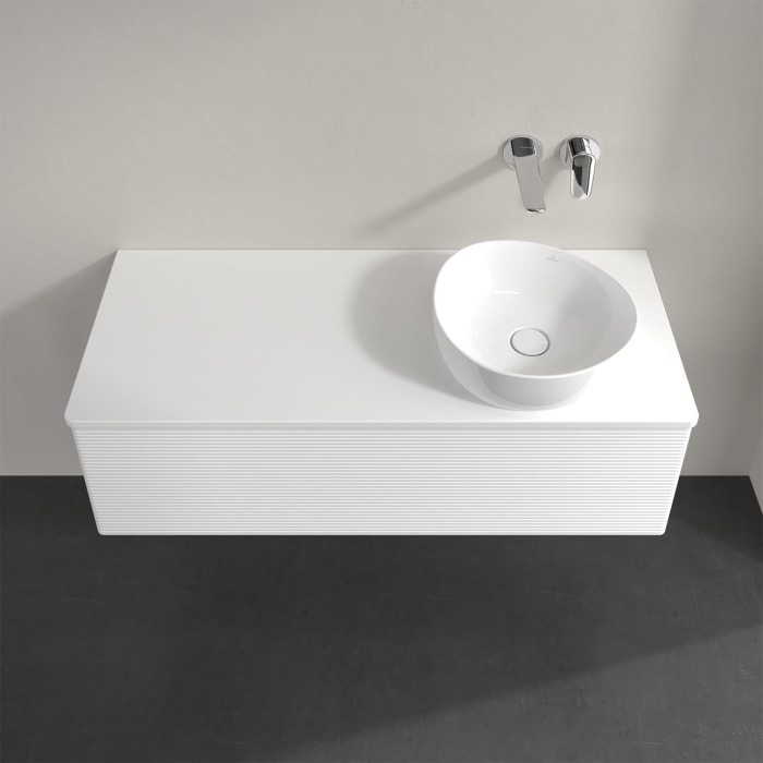 Villeroy & Boch Antao Waschbeckenunterschrank, 120 x 36 cm, 1 Auszug mit LED-Licht, Front mit Struktur, ohne Hahnloch, für Waschtisch rechts