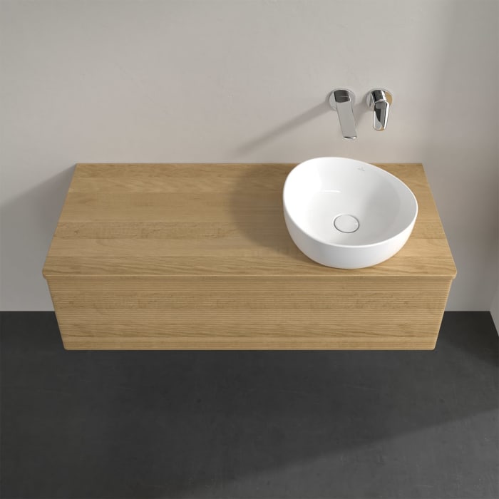 Villeroy & Boch Antao Waschbeckenunterschrank, 120 x 36 cm, 1 Auszug mit LED-Licht, Front mit Struktur, ohne Hahnloch, für Waschtisch rechts