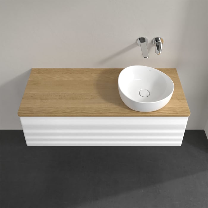 Villeroy & Boch Antao Waschbeckenunterschrank, 120 x 36 cm, 1 Auszug mit LED-Licht, Front mit Struktur, ohne Hahnloch, für Waschtisch rechts