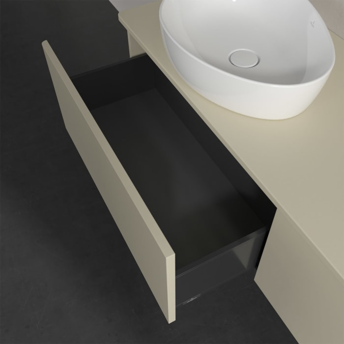 Villeroy & Boch Antao Waschbeckenunterschrank, 160 x 36 cm, 2 Auszüge mit LED-Licht, Front ohne Struktur, ohne Hahnloch, für Waschtisch links