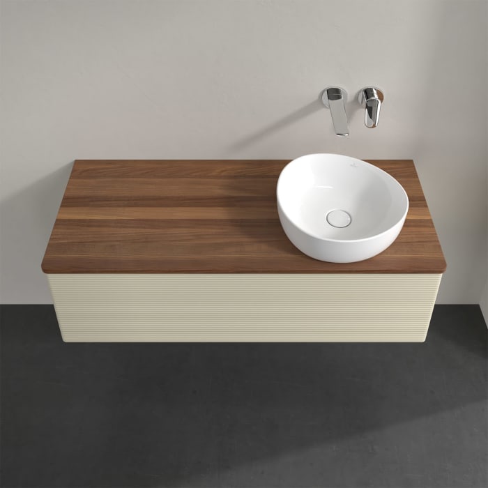 Villeroy & Boch Antao Waschbeckenunterschrank, 120 x 36 cm, 1 Auszug mit LED-Licht, Front mit Struktur, ohne Hahnloch, für Waschtisch rechts