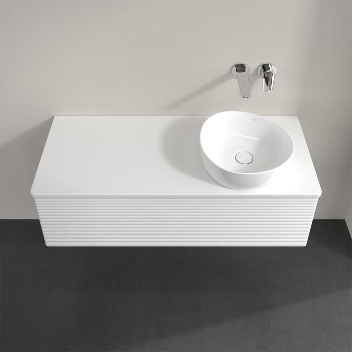 Villeroy & Boch Antao Waschbeckenunterschrank, 120 x 36 cm, 1 Auszug mit LED-Licht, Front mit Struktur, mit Hahnloch, für Waschtisch rechts