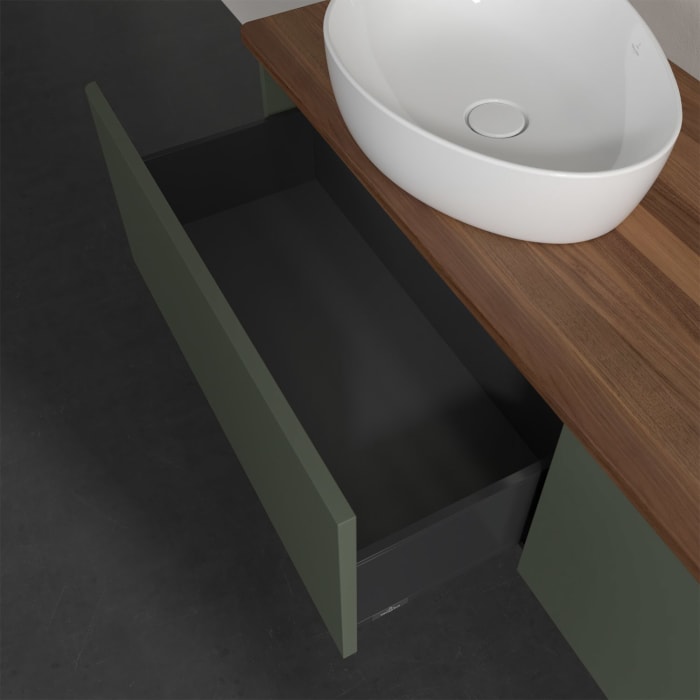 Villeroy & Boch Antao Waschbeckenunterschrank, 160 x 36 cm, 2 Auszüge mit LED-Licht, Front ohne Struktur, ohne Hahnloch, für Waschtisch links