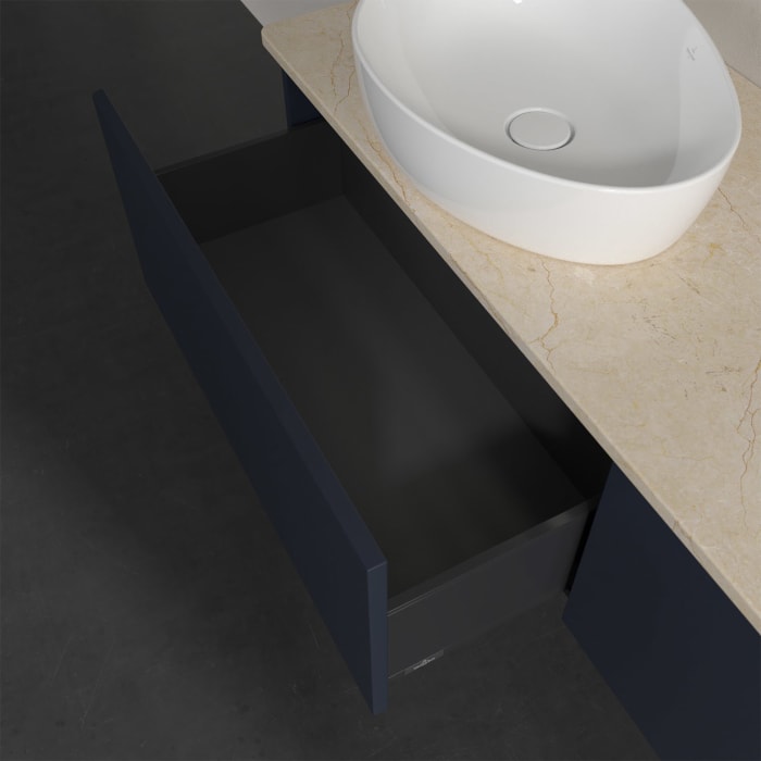 Villeroy & Boch Antao Waschbeckenunterschrank, 160 x 36 cm, 2 Auszüge mit LED-Licht, Front ohne Struktur, ohne Hahnloch, für Waschtisch links