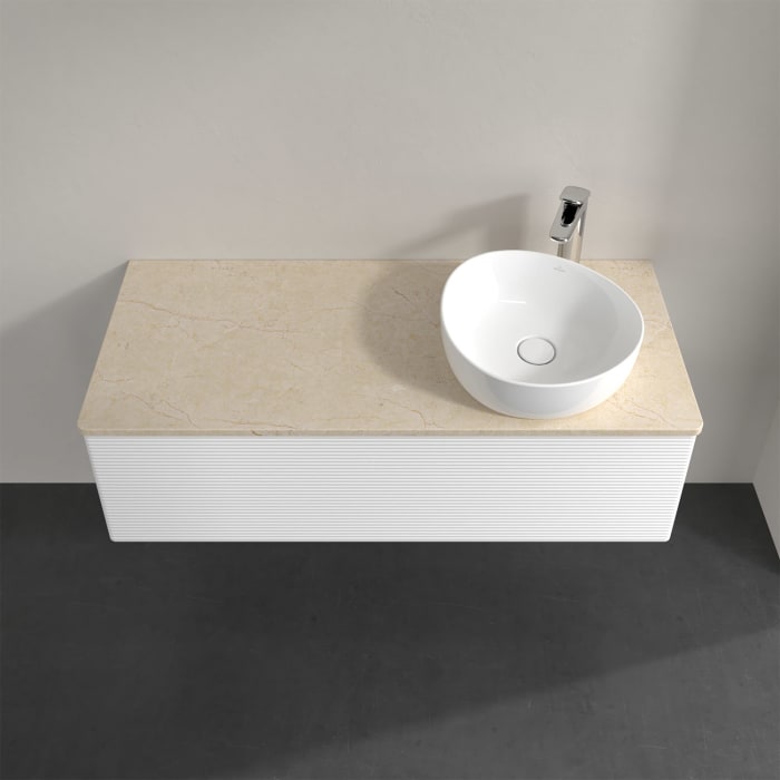 Villeroy & Boch Antao Waschbeckenunterschrank, 120 x 36 cm, 1 Auszug mit LED-Licht, Front mit Struktur, mit Hahnloch, für Waschtisch rechts