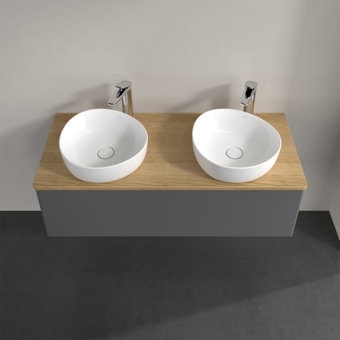 Villeroy & Boch Antao Waschbeckenunterschrank, 120 x 36 cm, 1 Auszug mit LED-Licht, Front ohne Struktur, mit Hahnloch, für Waschtisch links und rechts