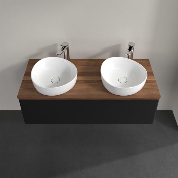 Villeroy & Boch Antao Waschbeckenunterschrank, 120 x 36 cm, 1 Auszug mit LED-Licht, Front ohne Struktur, mit Hahnloch, für Waschtisch links und rechts