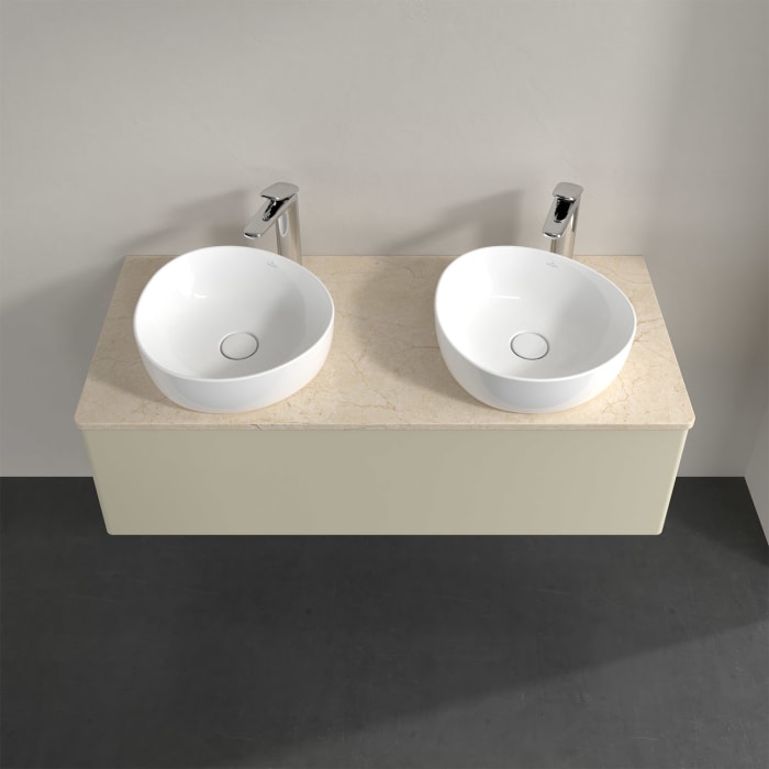 Villeroy & Boch Antao Waschbeckenunterschrank, 120 x 36 cm, 1 Auszug mit LED-Licht, Front ohne Struktur, mit Hahnloch, für Waschtisch links und rechts