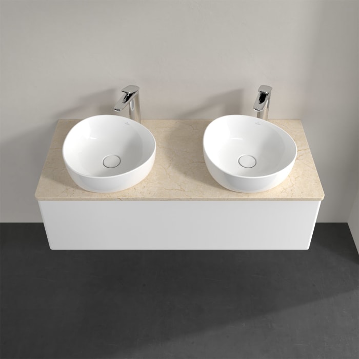 Villeroy & Boch Antao Waschbeckenunterschrank, 120 x 36 cm, 1 Auszug mit LED-Licht, Front ohne Struktur, mit Hahnloch, für Waschtisch links und rechts