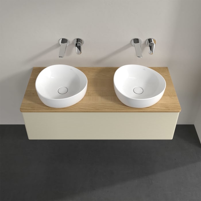 Villeroy & Boch Antao Waschbeckenunterschrank, 120 x 36 cm, 1 Auszug mit LED-Licht, Front mit Struktur, ohne Hahnloch, für Waschtisch links und rechts