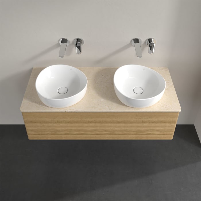 Villeroy & Boch Antao Waschbeckenunterschrank, 120 x 36 cm, 1 Auszug mit LED-Licht, Front mit Struktur, ohne Hahnloch, für Waschtisch links und rechts