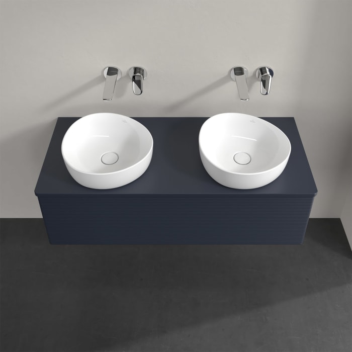 Villeroy & Boch Antao Waschbeckenunterschrank, 120 x 36 cm, 1 Auszug mit LED-Licht, Front mit Struktur, mit Hahnloch, für Waschtisch links und rechts