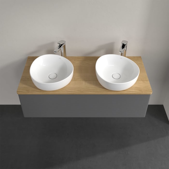 Villeroy & Boch Antao Waschbeckenunterschrank, 120 x 36 cm, 1 Auszug mit LED-Licht, Front mit Struktur, mit Hahnloch, für Waschtisch links und rechts