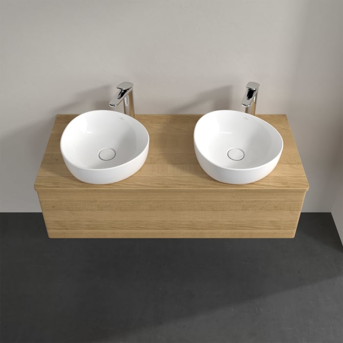 Villeroy & Boch Antao Waschbeckenunterschrank, 120 x 36 cm, 1 Auszug mit LED-Licht, Front mit Struktur, mit Hahnloch, für Waschtisch links und rechts