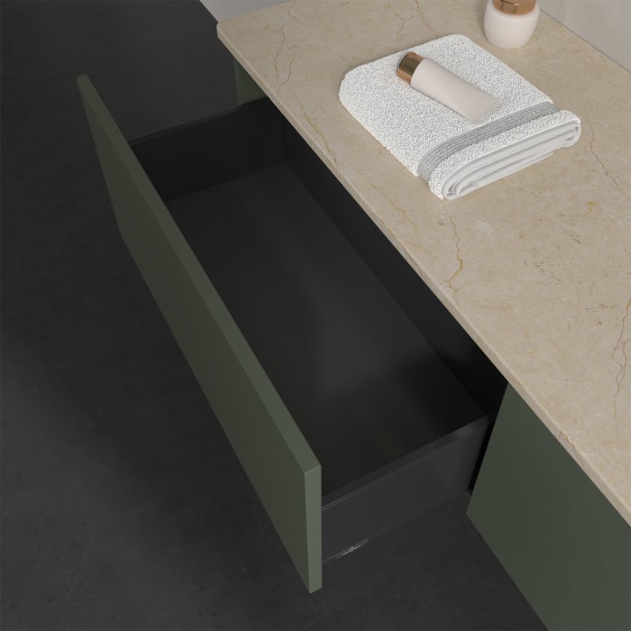 Villeroy & Boch Antao Waschbeckenunterschrank, 160 x 36 cm, 2 Auszüge mit LED-Licht, Front ohne Struktur, ohne Hahnloch, für Waschtisch rechts