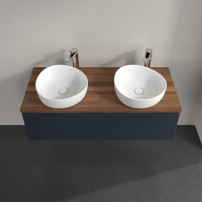 Villeroy & Boch Antao Waschbeckenunterschrank, 120 x 36 cm, 1 Auszug mit LED-Licht, Front mit Struktur, mit Hahnloch, für Waschtisch links und rechts