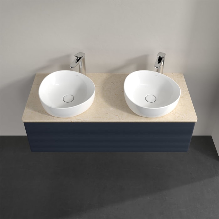 Villeroy & Boch Antao Waschbeckenunterschrank, 120 x 36 cm, 1 Auszug mit LED-Licht, Front mit Struktur, mit Hahnloch, für Waschtisch links und rechts