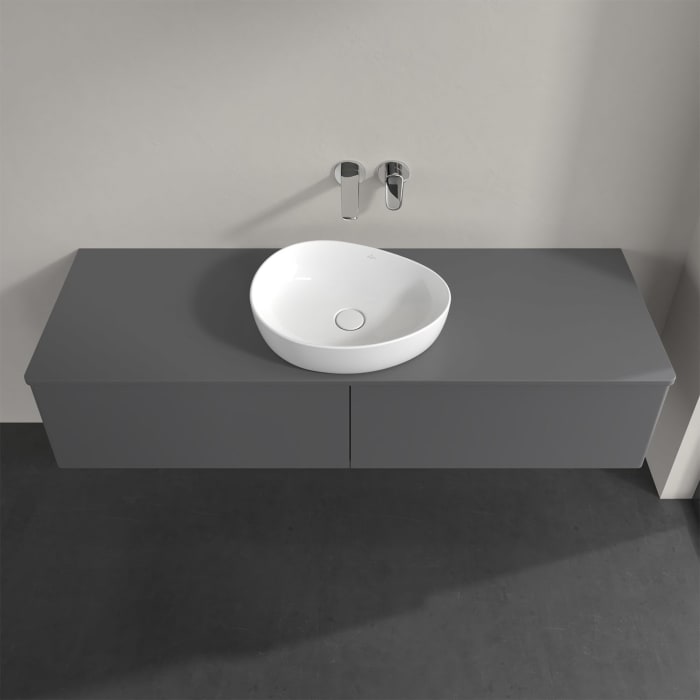 Villeroy & Boch Antao Waschbeckenunterschrank, 160 x 36 cm, 2 Auszüge mit LED-Licht, Front ohne Struktur, ohne Hahnloch, für Waschtisch mittig