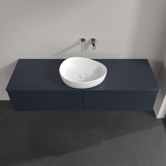 Villeroy & Boch Antao Waschbeckenunterschrank, 160 x 36 cm, 2 Auszüge mit LED-Licht, Front ohne Struktur, ohne Hahnloch, für Waschtisch mittig