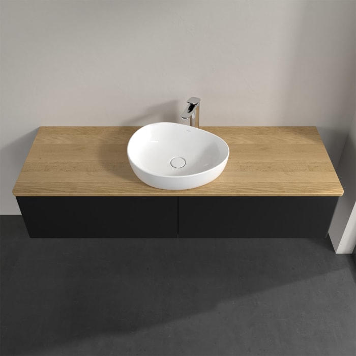 Villeroy & Boch Antao Waschbeckenunterschrank, 160 x 36 cm, 2 Auszüge mit LED-Licht, Front ohne Struktur, mit Hahnloch, für Waschtisch mittig