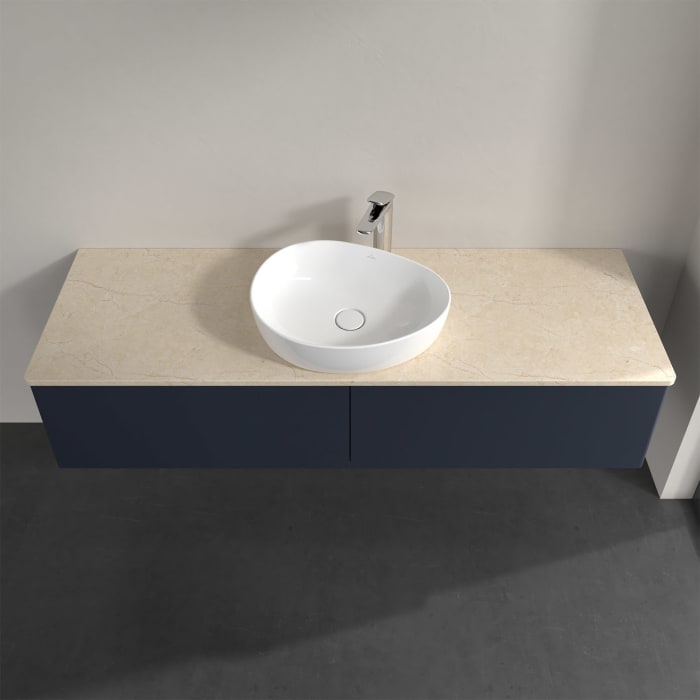 Villeroy & Boch Antao Waschbeckenunterschrank, 160 x 36 cm, 2 Auszüge mit LED-Licht, Front ohne Struktur, mit Hahnloch, für Waschtisch mittig