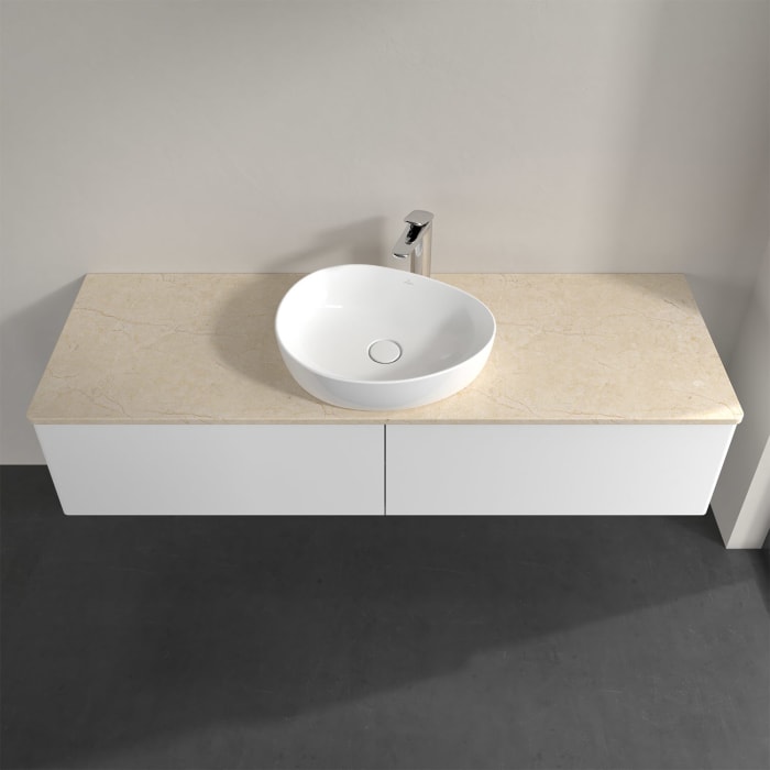 Villeroy & Boch Antao Waschbeckenunterschrank, 160 x 36 cm, 2 Auszüge mit LED-Licht, Front ohne Struktur, mit Hahnloch, für Waschtisch mittig