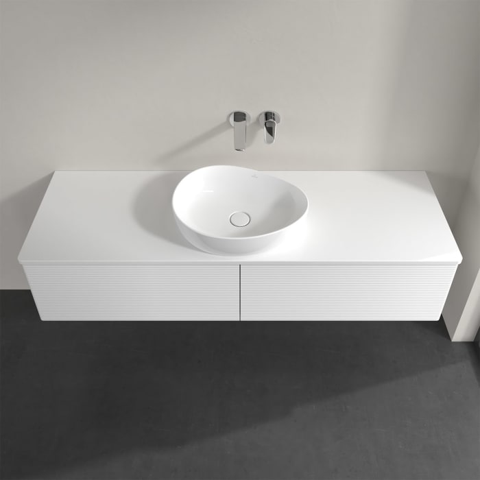 Villeroy & Boch Antao Waschbeckenunterschrank, 160 x 36 cm, 2 Auszüge mit LED-Licht, Front mit Struktur, ohne Hahnloch, für Waschtisch mittig