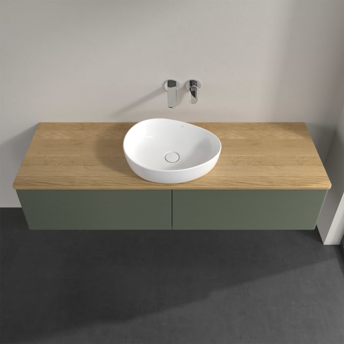 Villeroy & Boch Antao Waschbeckenunterschrank, 160 x 36 cm, 2 Auszüge mit LED-Licht, Front mit Struktur, ohne Hahnloch, für Waschtisch mittig