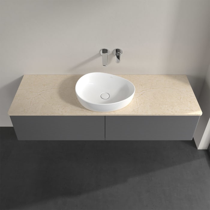 Villeroy & Boch Antao Waschbeckenunterschrank, 160 x 36 cm, 2 Auszüge mit LED-Licht, Front mit Struktur, ohne Hahnloch, für Waschtisch mittig