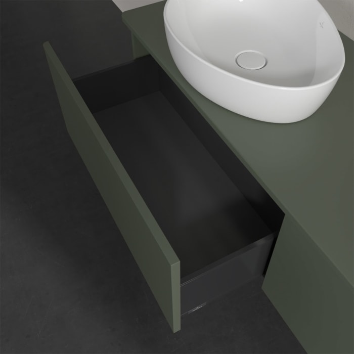 Villeroy & Boch Antao Waschbeckenunterschrank, 160 x 36 cm, 2 Auszüge mit LED-Licht, Front ohne Struktur, ohne Hahnloch, für Waschtisch links und rech