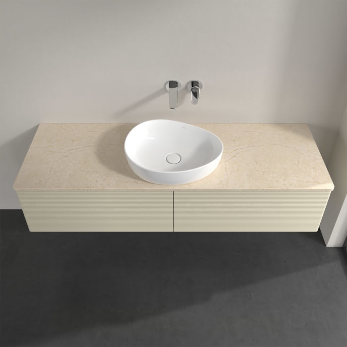 Villeroy & Boch Antao Waschbeckenunterschrank, 160 x 36 cm, 2 Auszüge mit LED-Licht, Front mit Struktur, ohne Hahnloch, für Waschtisch mittig