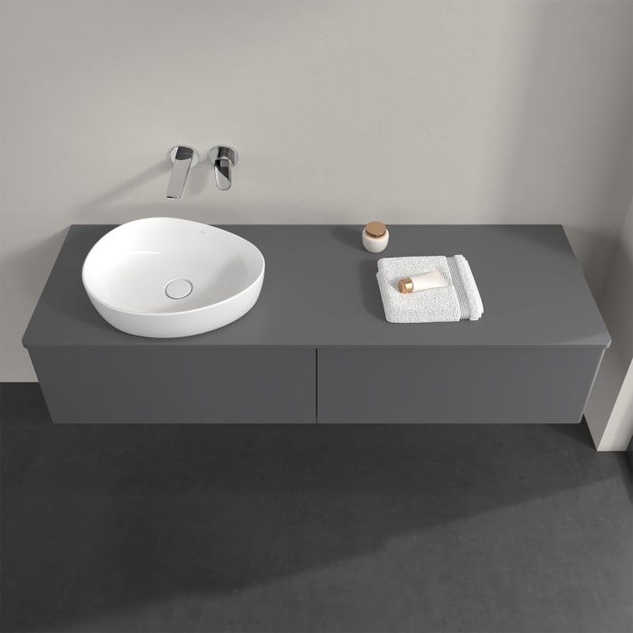 Villeroy & Boch Antao Waschbeckenunterschrank, 160 x 36 cm, 2 Auszüge mit LED-Licht, Front ohne Struktur, ohne Hahnloch, für Waschtisch links