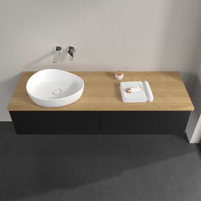 Villeroy & Boch Antao Waschbeckenunterschrank, 160 x 36 cm, 2 Auszüge mit LED-Licht, Front ohne Struktur, ohne Hahnloch, für Waschtisch links