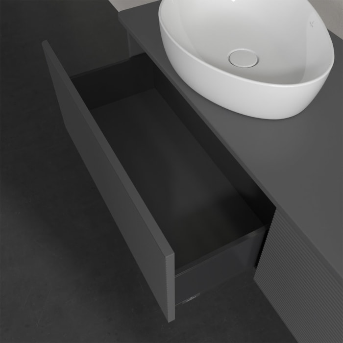 Villeroy & Boch Antao Waschbeckenunterschrank, 160 x 36 cm, 2 Auszüge mit LED-Licht, Front mit Struktur, ohne Hahnloch, für Waschtisch links und recht