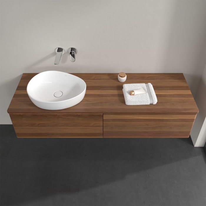 Villeroy & Boch Antao Waschbeckenunterschrank, 160 x 36 cm, 2 Auszüge mit LED-Licht, Front ohne Struktur, ohne Hahnloch, für Waschtisch links