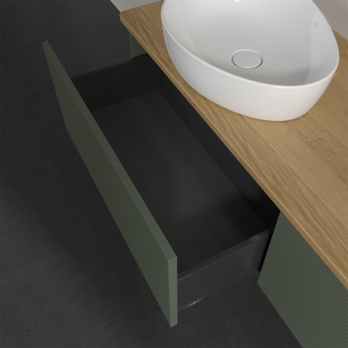 Villeroy & Boch Antao Waschbeckenunterschrank, 160 x 36 cm, 2 Auszüge mit LED-Licht, Front mit Struktur, ohne Hahnloch, für Waschtisch links und recht