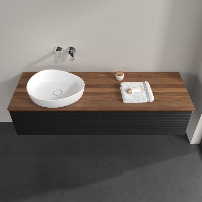 Villeroy & Boch Antao Waschbeckenunterschrank, 160 x 36 cm, 2 Auszüge mit LED-Licht, Front mit Struktur, ohne Hahnloch, für Waschtisch links