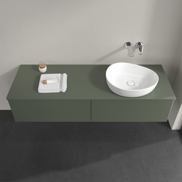 Villeroy & Boch Antao Waschbeckenunterschrank, 160 x 36 cm, 2 Auszüge mit LED-Licht, Front ohne Struktur, ohne Hahnloch, für Waschtisch rechts