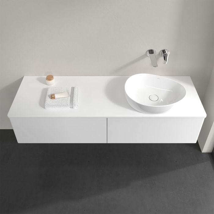 Villeroy & Boch Antao Waschbeckenunterschrank, 160 x 36 cm, 2 Auszüge mit LED-Licht, Front ohne Struktur, ohne Hahnloch, für Waschtisch rechts