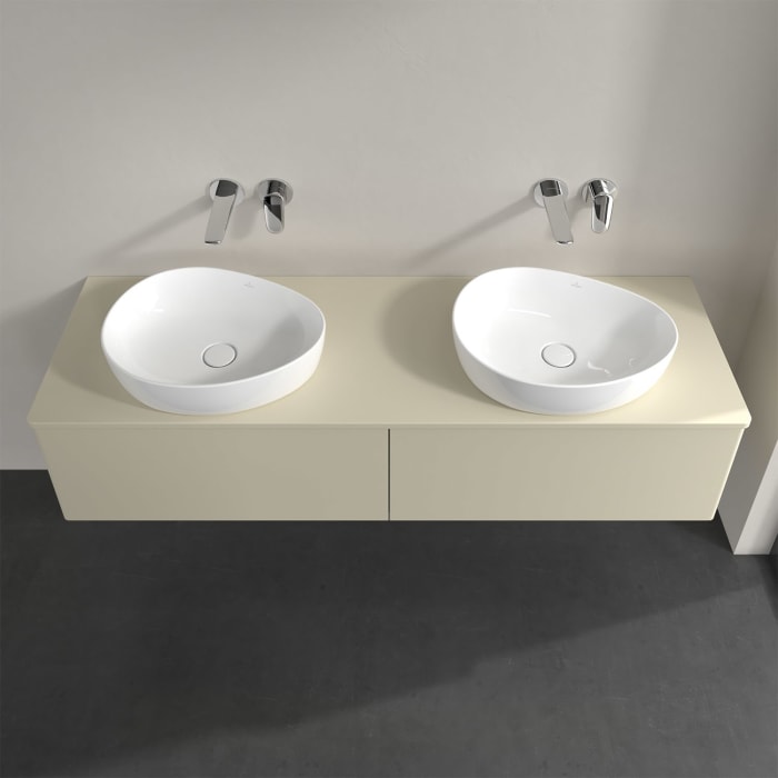 Villeroy & Boch Antao Waschbeckenunterschrank, 160 x 36 cm, 2 Auszüge mit LED-Licht, Front ohne Struktur, ohne Hahnloch, für Waschtisch links und rech